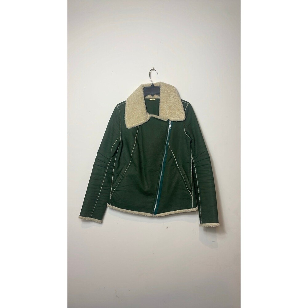 REBECCA MINKOFF Quinn Green Faux Shearling Moto Bomber Jacket NWOT - Picture 5 of 7